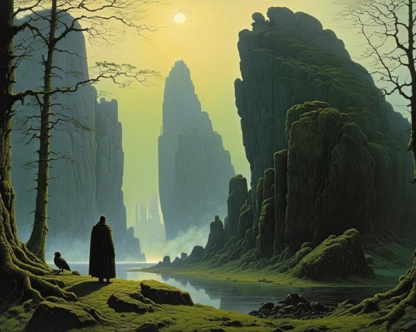 Solitary Figure by a Tranquil River Landscape