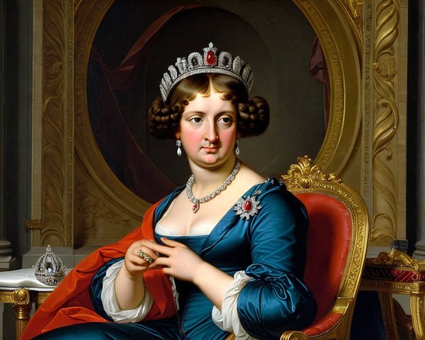 Historical Portrait of a Light-Skinned Woman in Teal Dress