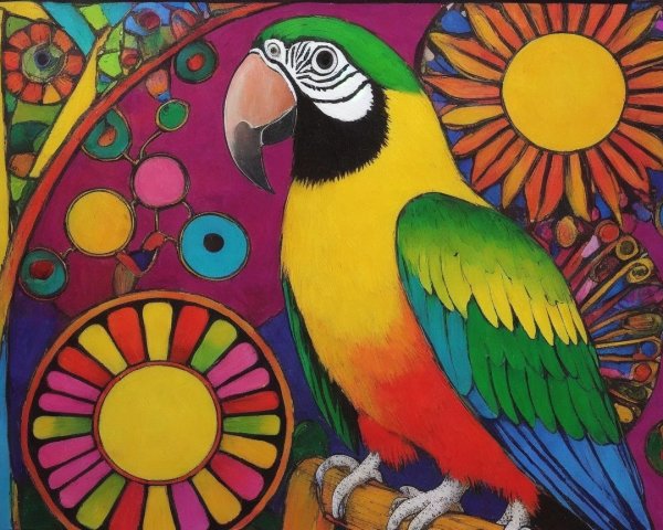 Colorful Parrot with Flower and Pattern Background