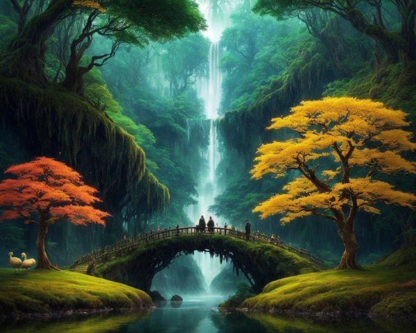 Enchanting Landscape with Waterfall and Autumn Colors