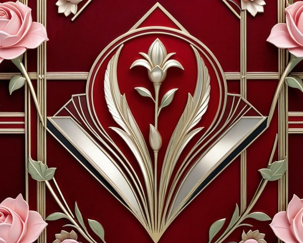 Close-Up of Floral Art Deco Wallpaper Design