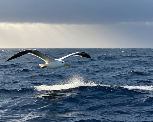 Albatross Gliding Over Dark Blue Ocean Waves