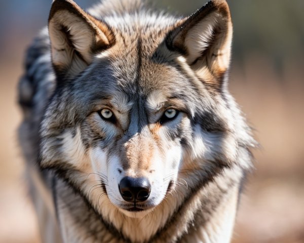Majestic wolf in natural habitat with piercing blue eyes