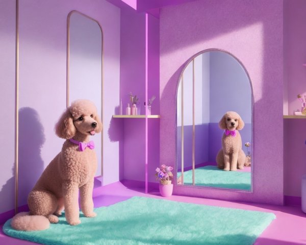 Stylish Room with Poodle on Mint Green Rug