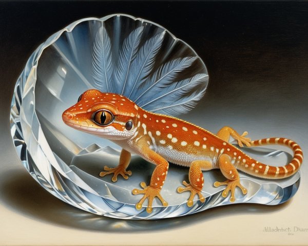Gecko with Orange Spots Inside Crystal Shell