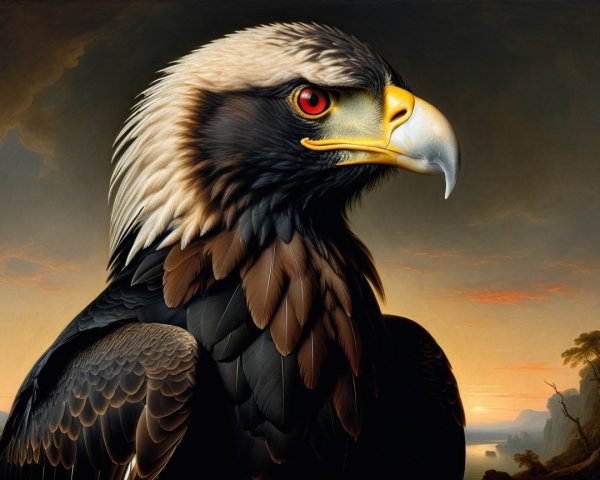 Golden Eagle in Twilight Landscape with Striking Features
