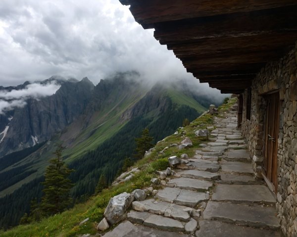 Hiking Trail with Stone Path and Mountain Landscape