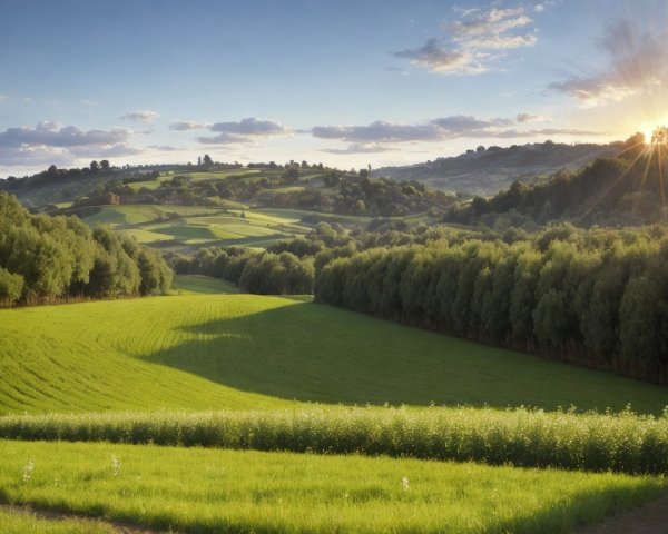 Rolling Green Hills Under a Vibrant Sky