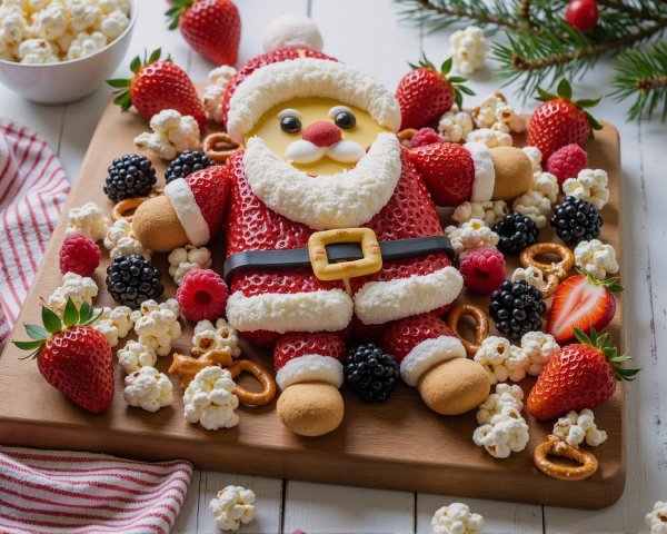 Christmas Dessert Platter with Santa Figure and Berries
