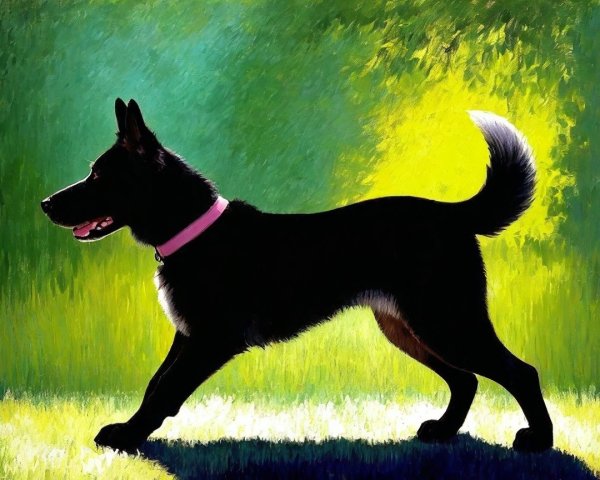 Silhouette of a Black Dog Against Vibrant Background