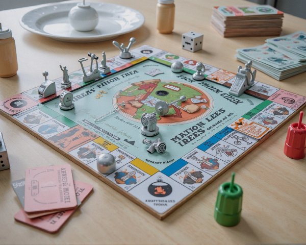 Colorful Board Game Setup on Wooden Table