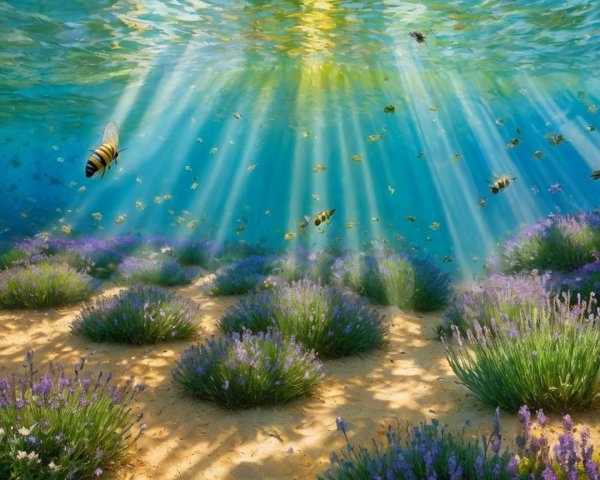 Vibrant Underwater Scene with Lavender and Fish