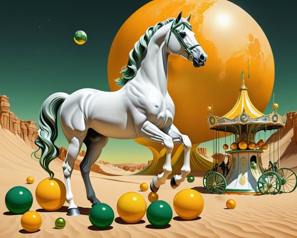 Majestic White Horse in Surreal Desert Landscape