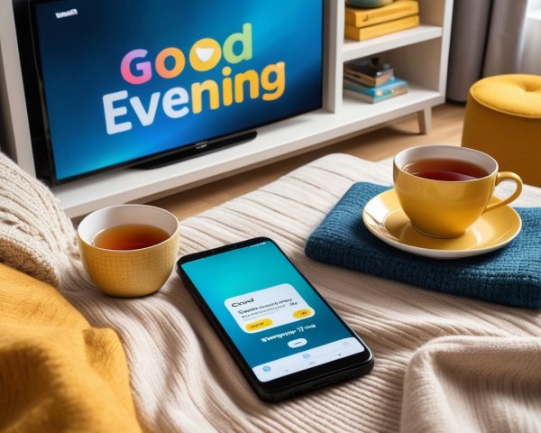 Cozy Living Room with Colorful TV and Tea Setup
