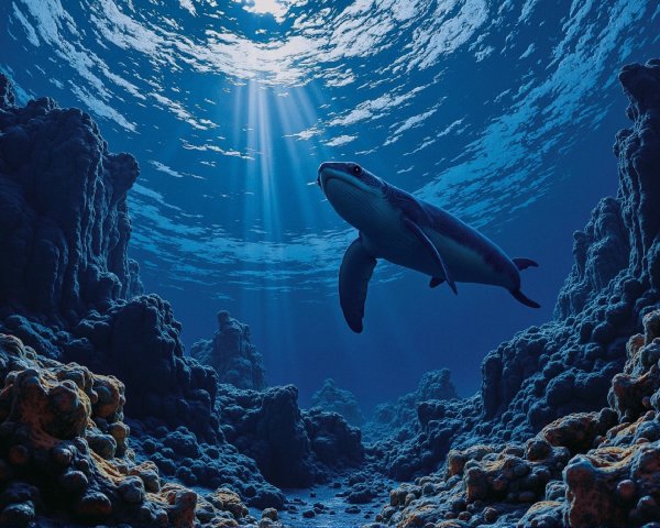 Majestic whale in serene underwater landscape