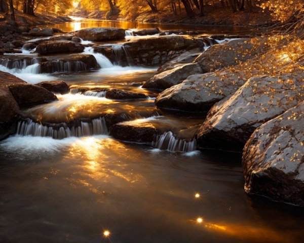 Serene River Flowing Through Autumn Foliage Landscape