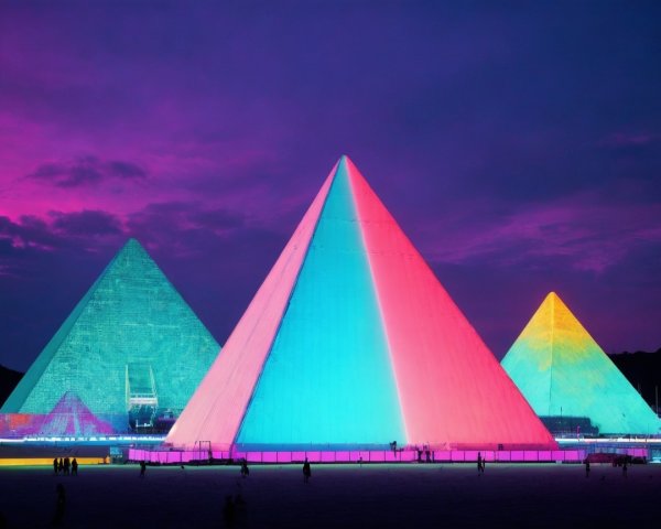 Illuminated Pyramids Under Multicolored Sky Landscape