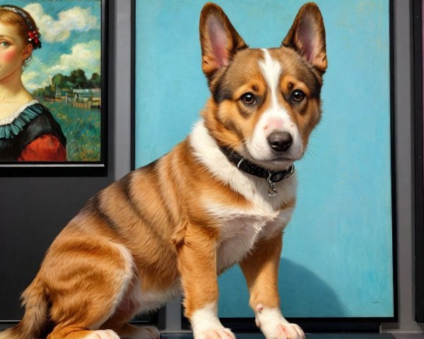 Corgi Puppy with Colorful Art Background
