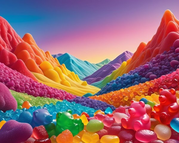 Whimsical Landscape of Colorful Gummy Candies