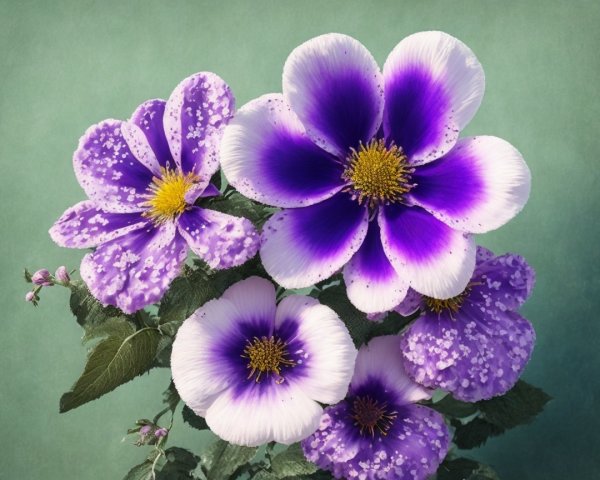 Vibrant Flowers with Purple Petals and Green Leaves