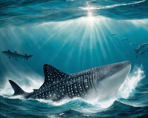 Whale Shark Swimming in a Vibrant Underwater Scene