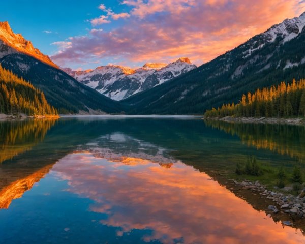 Serene Mountain Landscape at Sunset with Calm Lake