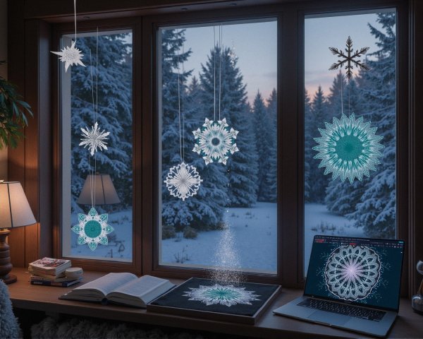 Cozy Indoor Scene with Winter Landscape and Decor