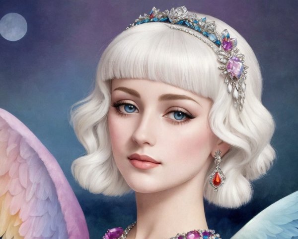 Dreamy Figure with Wings in Mystical Night Sky