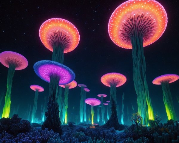 Surreal Underwater Scene with Luminescent Jellyfish