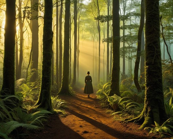 Serene Forest Landscape with Soft Golden Light