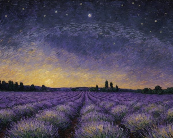 Vibrant Lavender Field Under Twilight Sky