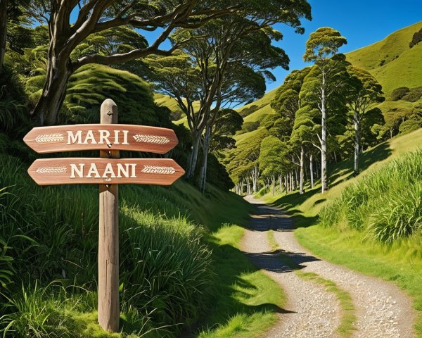 Scenic Pathway Through Green Hills with Signpost