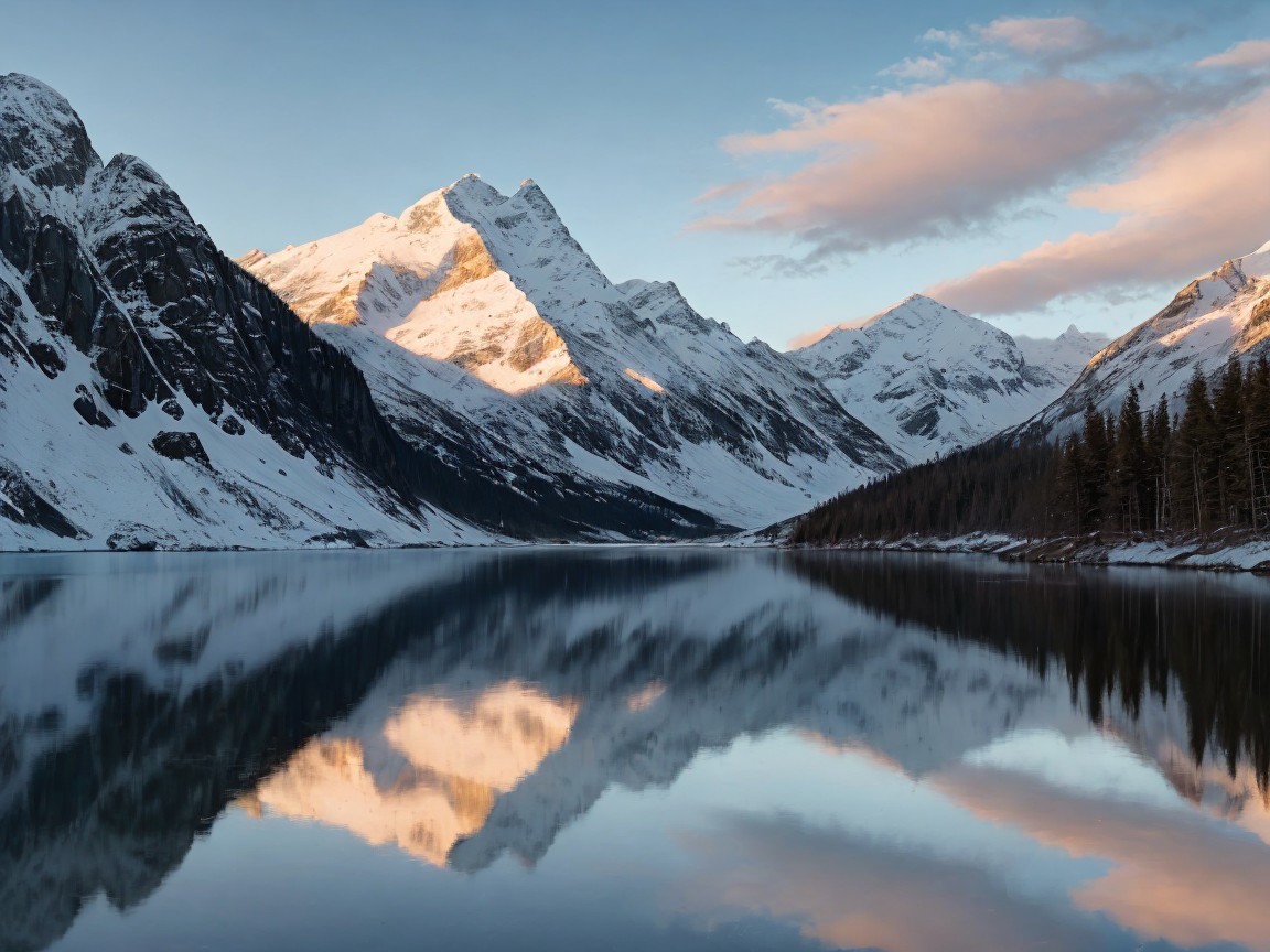 Snow-Capped Mountains Reflected in a Calm Lake