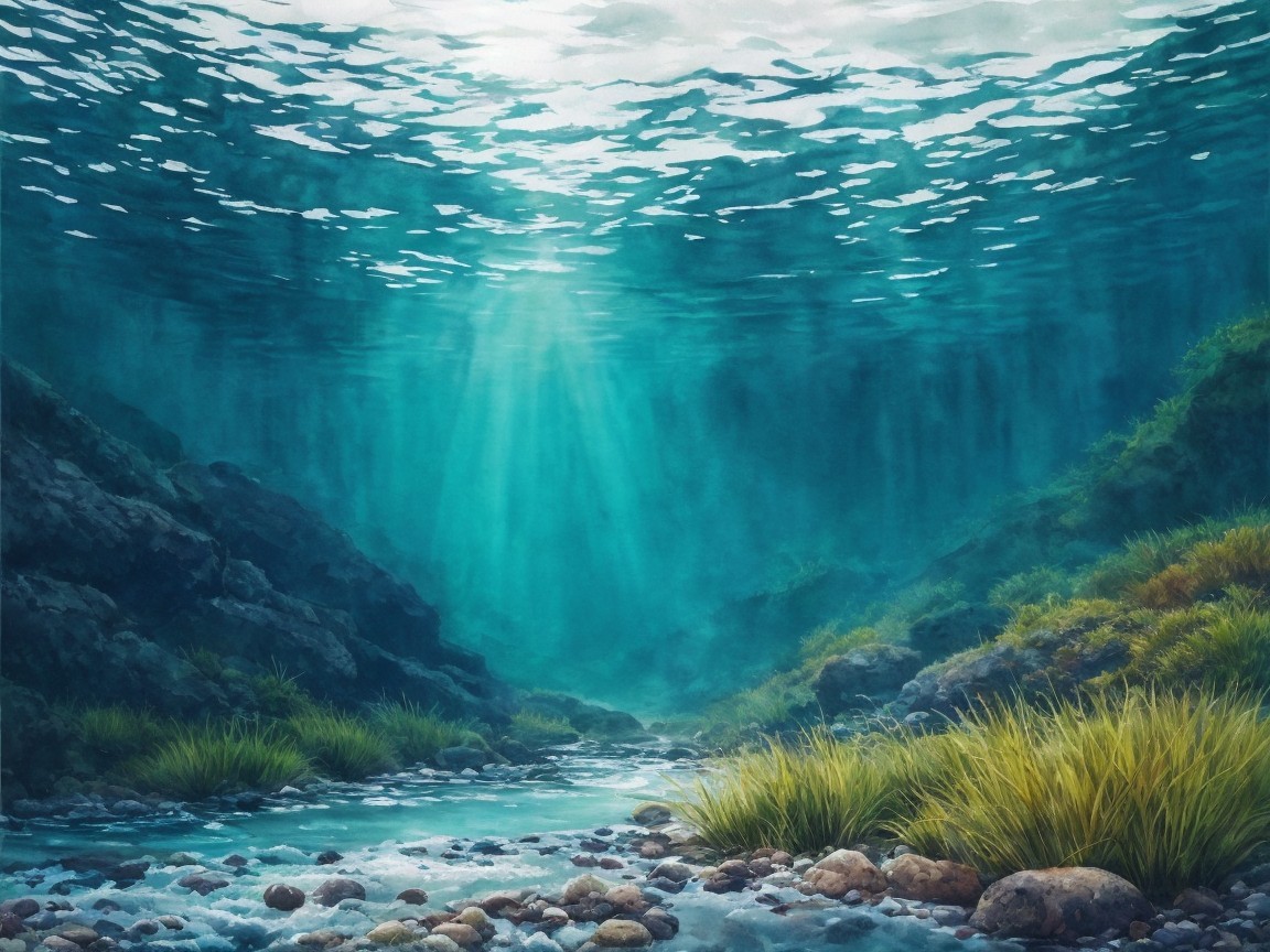 Serene Underwater Scene with Lush Greenery and Light