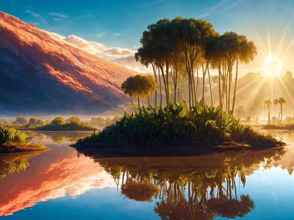 Serene Landscape of Lush Island and Calm Waters