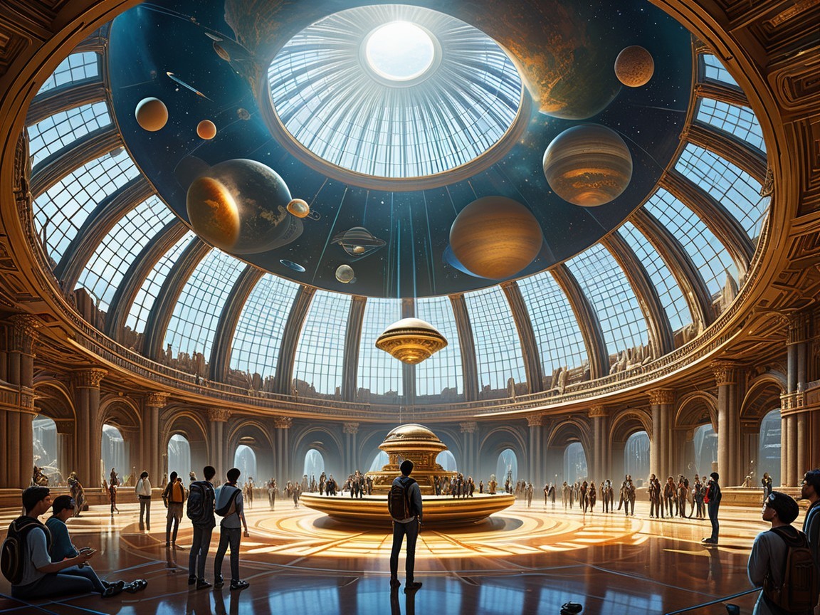 Futuristic Observatory with Glass Dome and Planetary Display