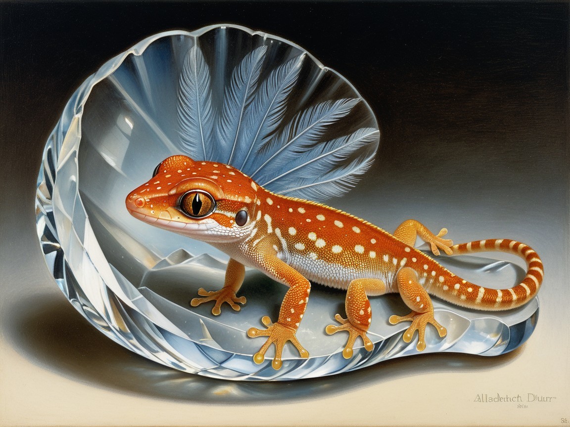 Gecko with Orange Spots Inside Crystal Shell