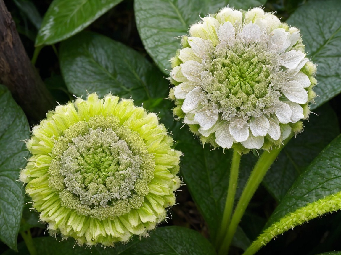 Unique Flowers with Spherical Blooms and Green Leaves