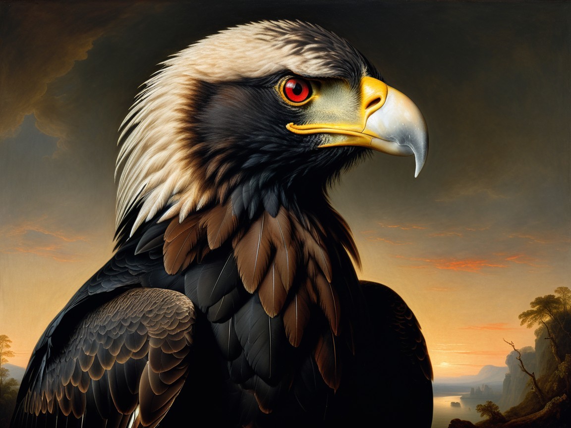 Golden Eagle in Twilight Landscape with Striking Features