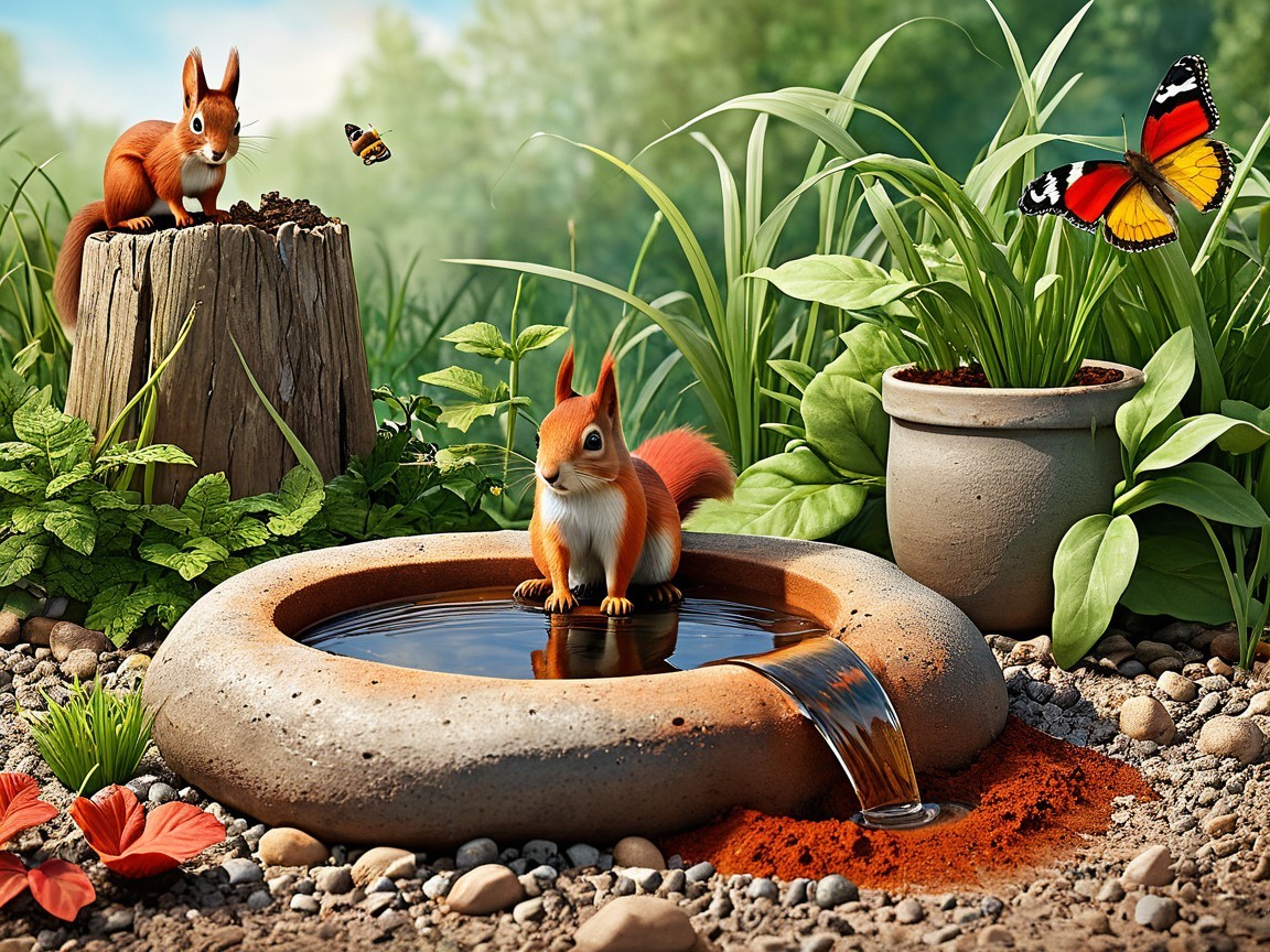 Playful Red Squirrels in a Serene Garden Setting