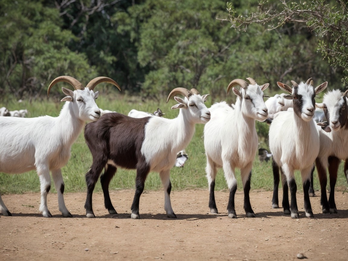 Goats in Grassy Area with Calm Rural Atmosphere