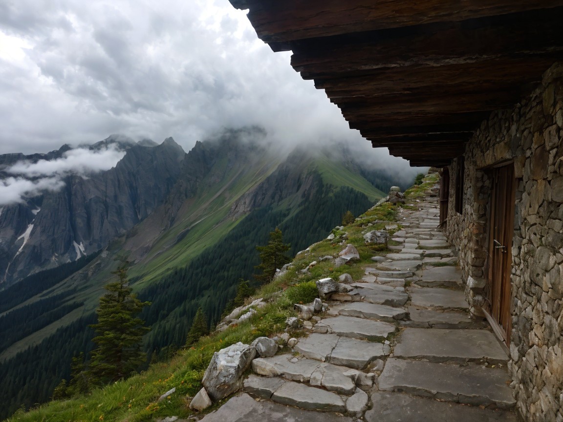 Hiking Trail with Stone Path and Mountain Landscape