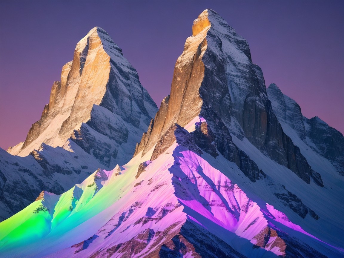 Snow-Capped Mountains Against a Colorful Twilight Sky
