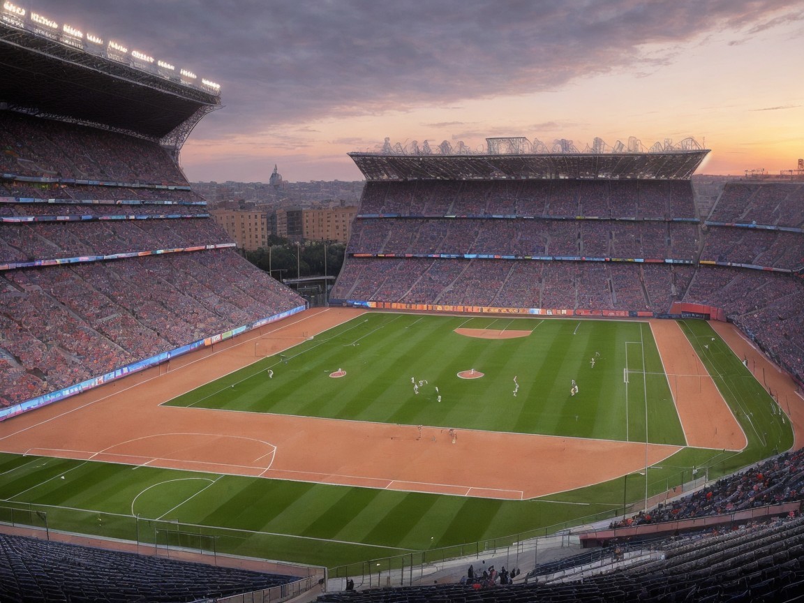 Aerial View of a Stadium During a Soccer Match
