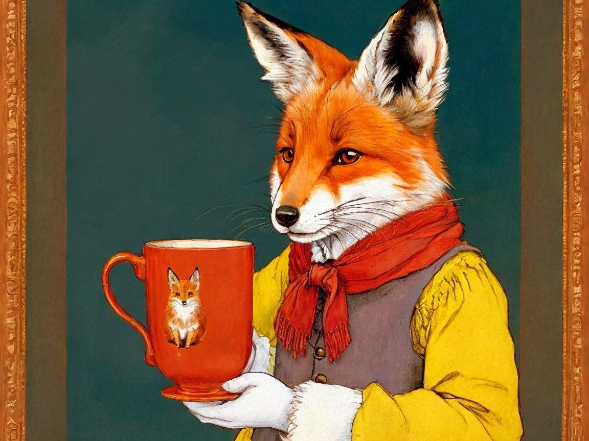 Whimsical Fox Illustration in 19th-Century Attire