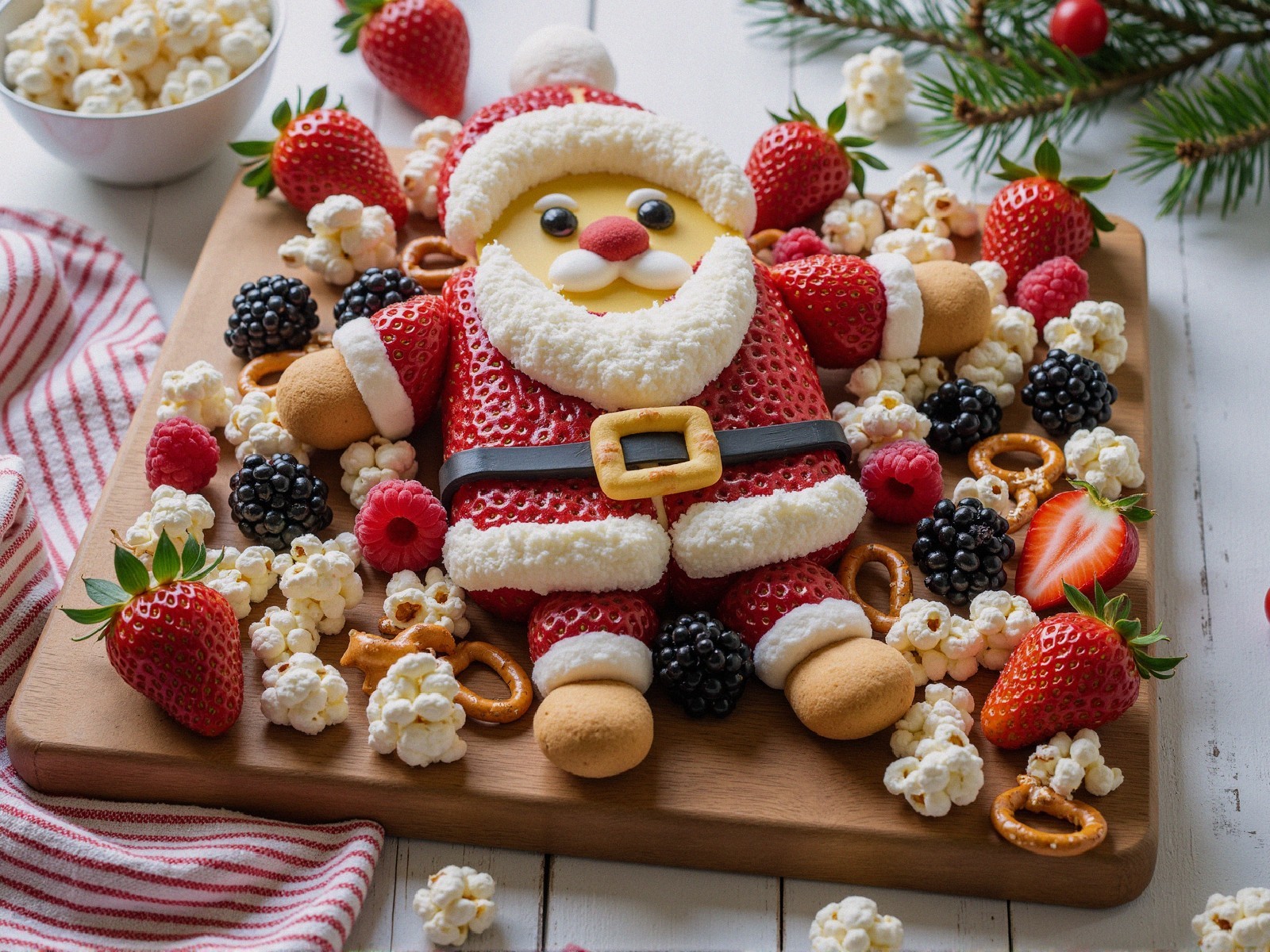 Christmas Dessert Platter with Santa Figure and Berries