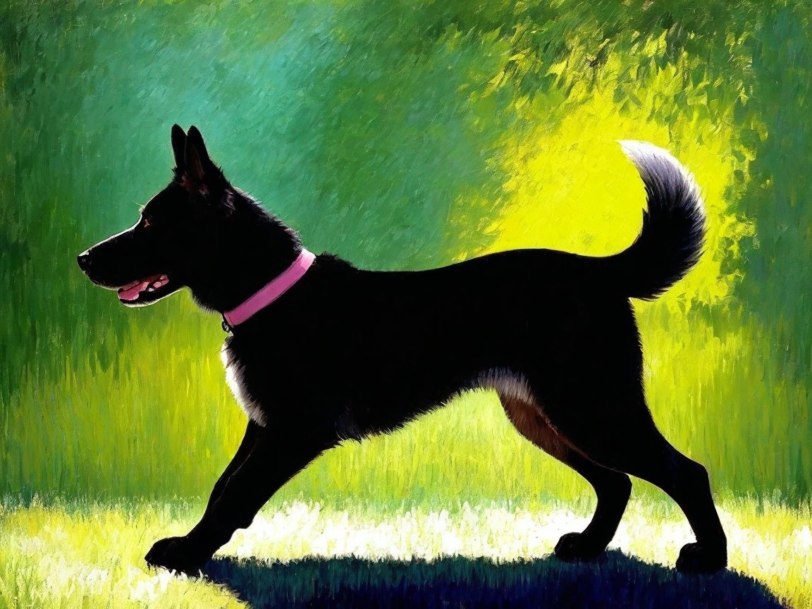 Silhouette of a Black Dog Against Vibrant Background