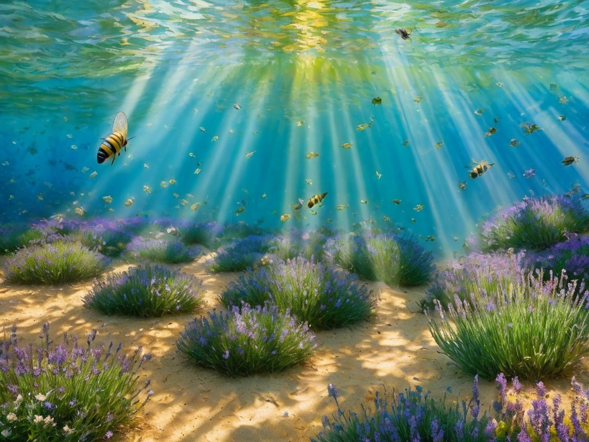 Vibrant Underwater Scene with Lavender and Fish
