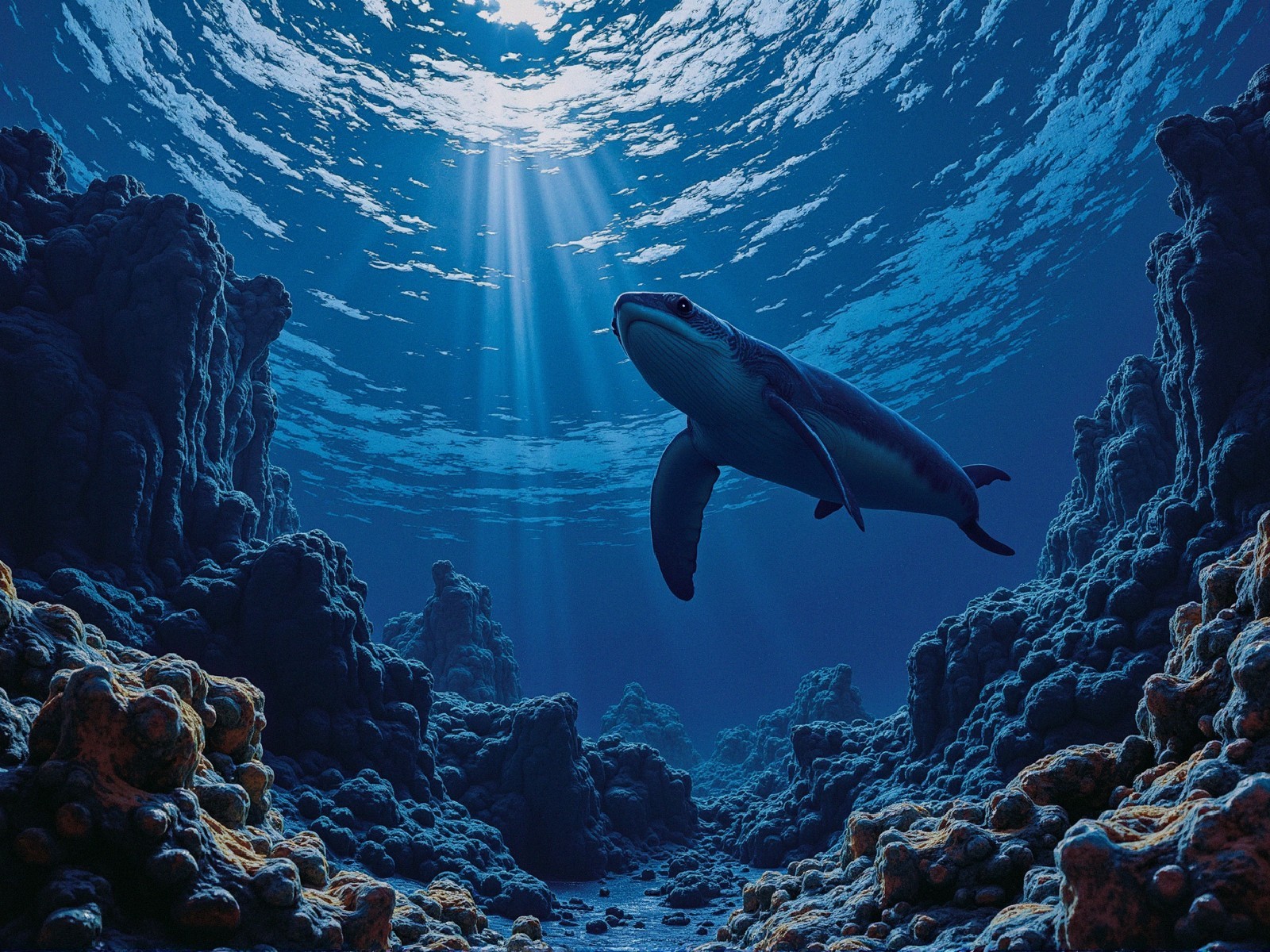 Majestic whale in serene underwater landscape
