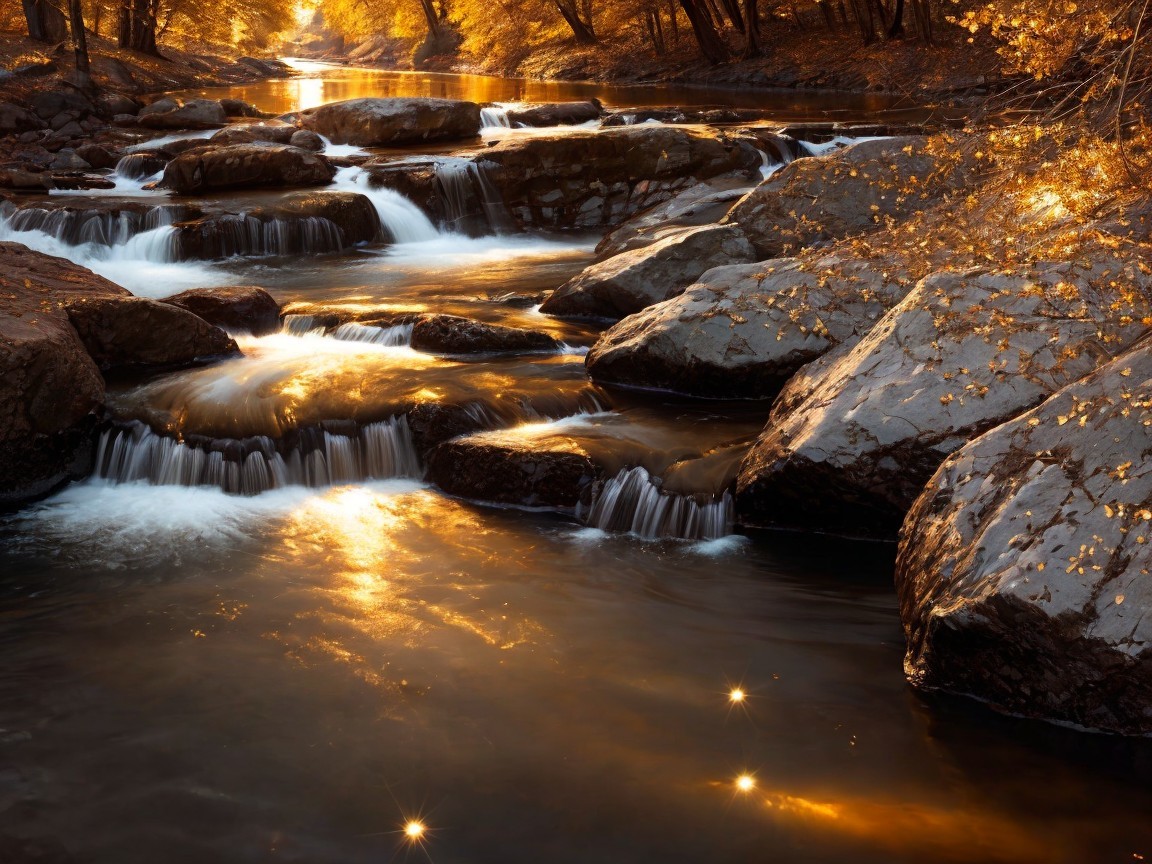 Serene River Flowing Through Autumn Foliage Landscape